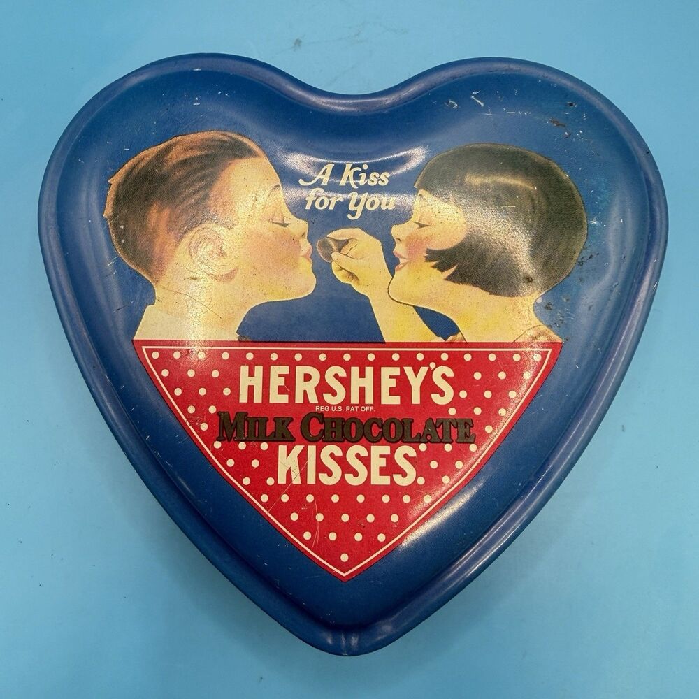 Vintage Hershey’s Kisses Heart Shaped Metal Candy Tin A Kiss For You Valentine